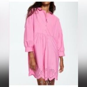 Pink Button-Up Dress with Eyelet Hem